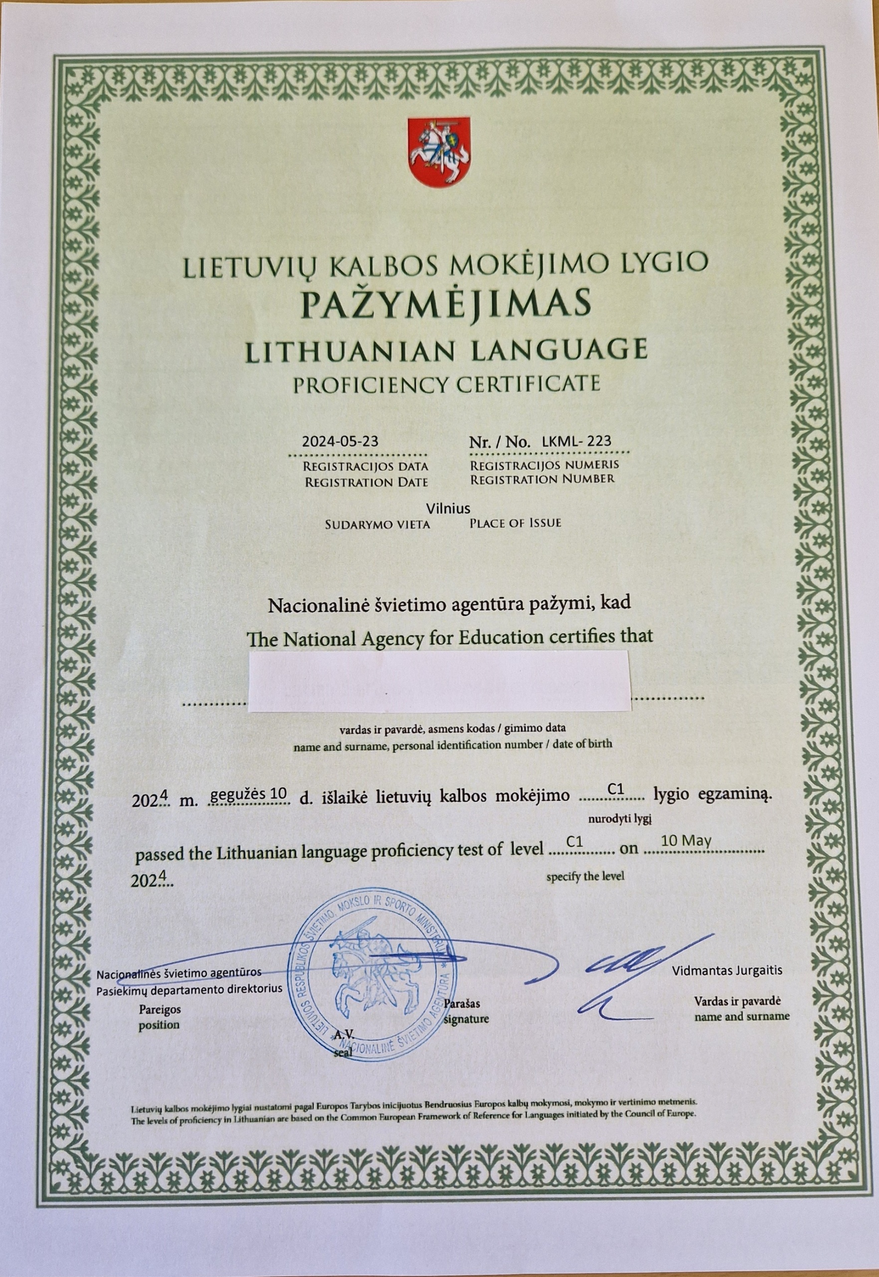 Lietuvių kalbos mokėjimo lygio pažymėjimai